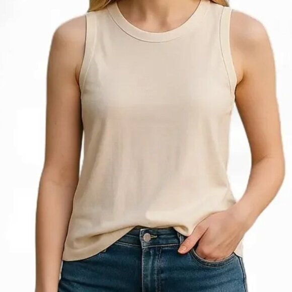 Belle by Kim Gravel Knit Tank High Neck Cream Modern Minimalist Summer Size M - Picture 8 of 8